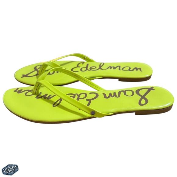Sam Edelman Neon Yellow Flip Flop Sandals Thong Flat Slides Size 10 Bold Logo - Picture 7 of 11